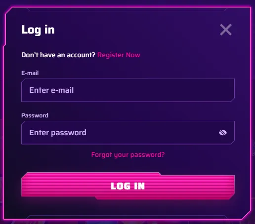 Interface de connexion et d'inscription du compte Roby Casino